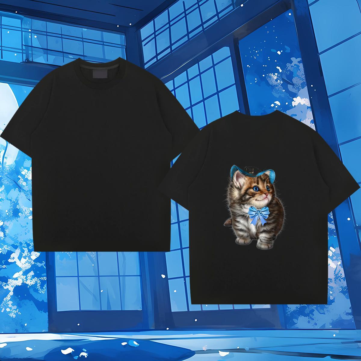 Fashion Casual Mens T Shirts 230g 100% Cotton cat Hip Hop Street Tops Tees Crew Neck Breathable Free Shipping Mens Tshirts Oversized 4XL