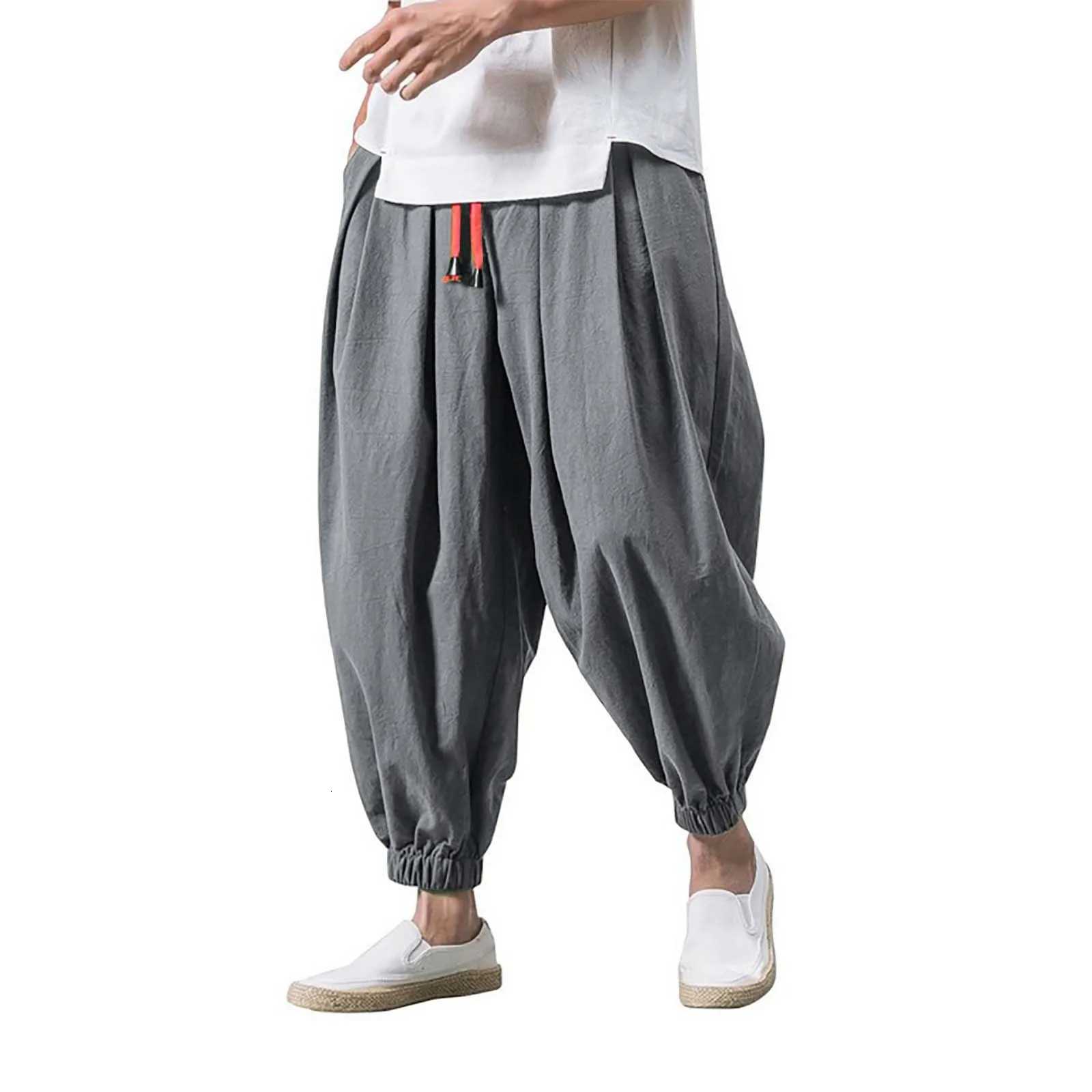 Loose Casual Wide Sweatpants Male Cargo Pants Elasticated Solid Summer Fitness Baggy Streetwear Pantalones 240806