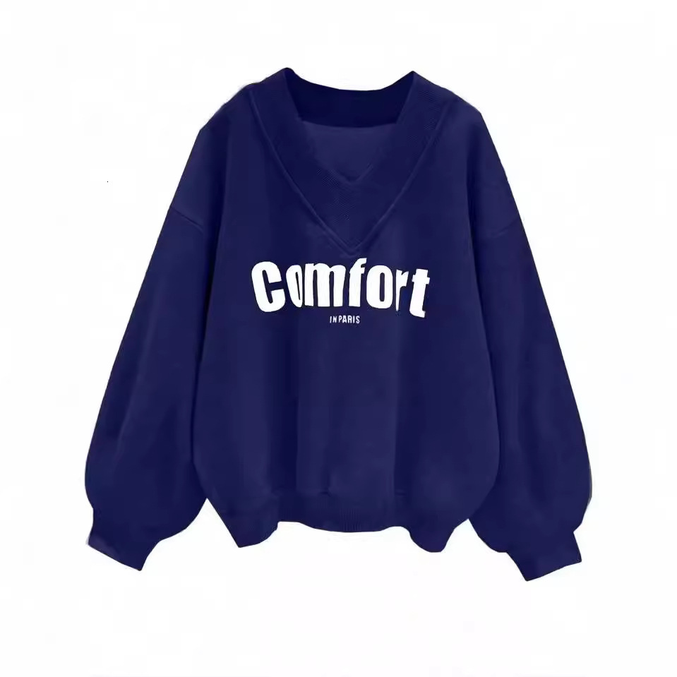 2024 Autumn New Multi Color Hoodie Women's Fashion Korean Edition Casual Loose Versatile V-neck Top