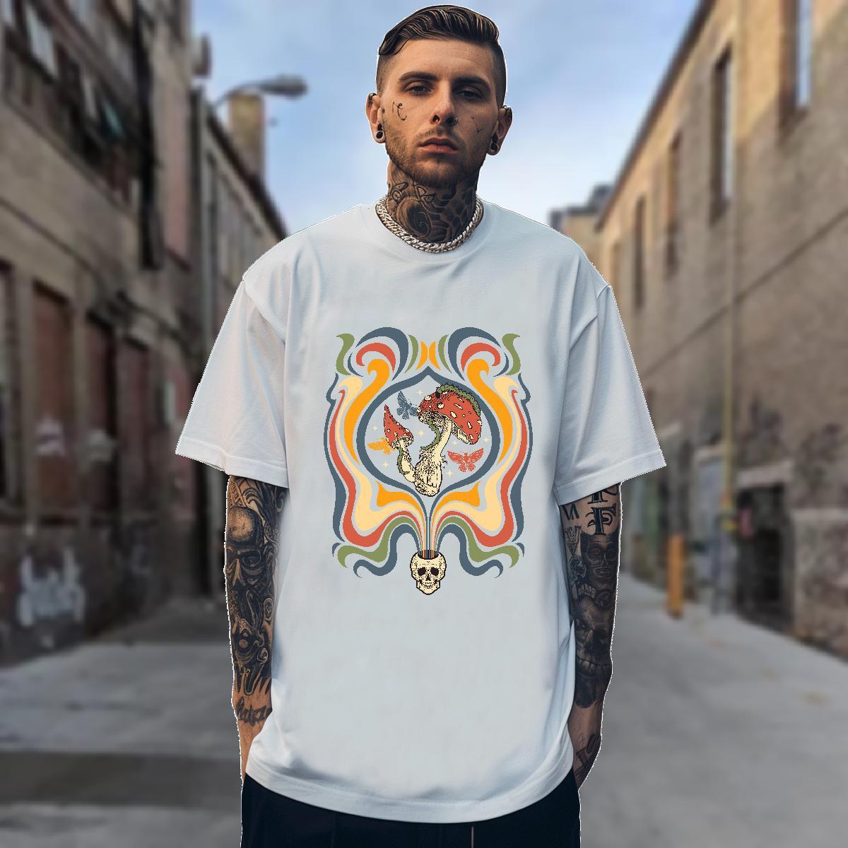 T-Shirts 100% Cotton 230g mushroom Street Casual Short Sleeve O-Neck Custom Printed Men Tees Wholesale Popular Tops Shirt