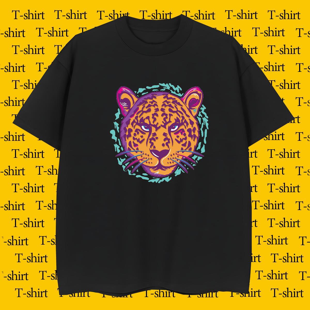 Unisex Men Clothes T-Shirt 230g Pure Cotton leopard T-Shirts Daily Wear Breathable Short Sleeve Black Oversized Customized Tops