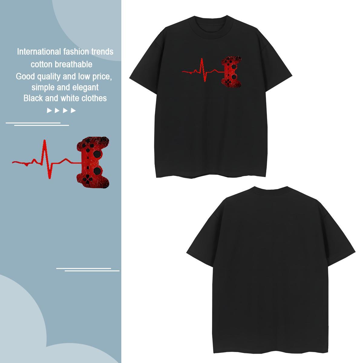 T shirt 230g Cotton heartbeat Spring Summer O-Neck Short Sleeve DIY Printed Men Tshirts Stylist Unisex Tops