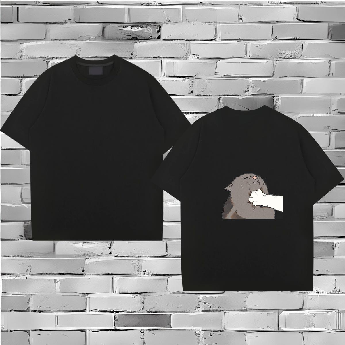 Fashion New T-Shirts for Men 230g 100% Cotton cat Outdoor Clothes Breathable Soft Designer Men Tops Tees Cartoon Printing L-4XL