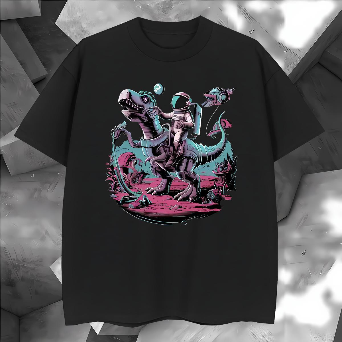 Free Shipping T shirt 230g 100% Cotton dinosaur Hip Hop Top Tees Breathable Short Sleeve Loose Fit Couples T Shirts Custom Print Plus Size