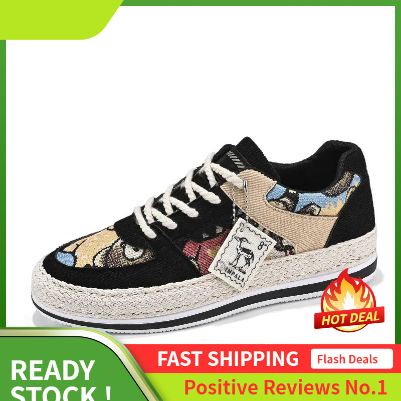 Casual Men Ddmysports Canvas Lace Up Embroider Patchwork Outdoor Shoes