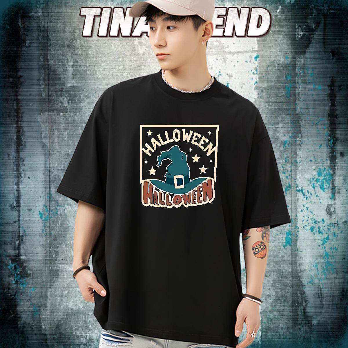 Wholesale T Shirts Men 230g Pure Cotton halloween hat Daily Wear Clothings Breathable Crew Neck Designer Men Clothes T-Shirt Asian Size