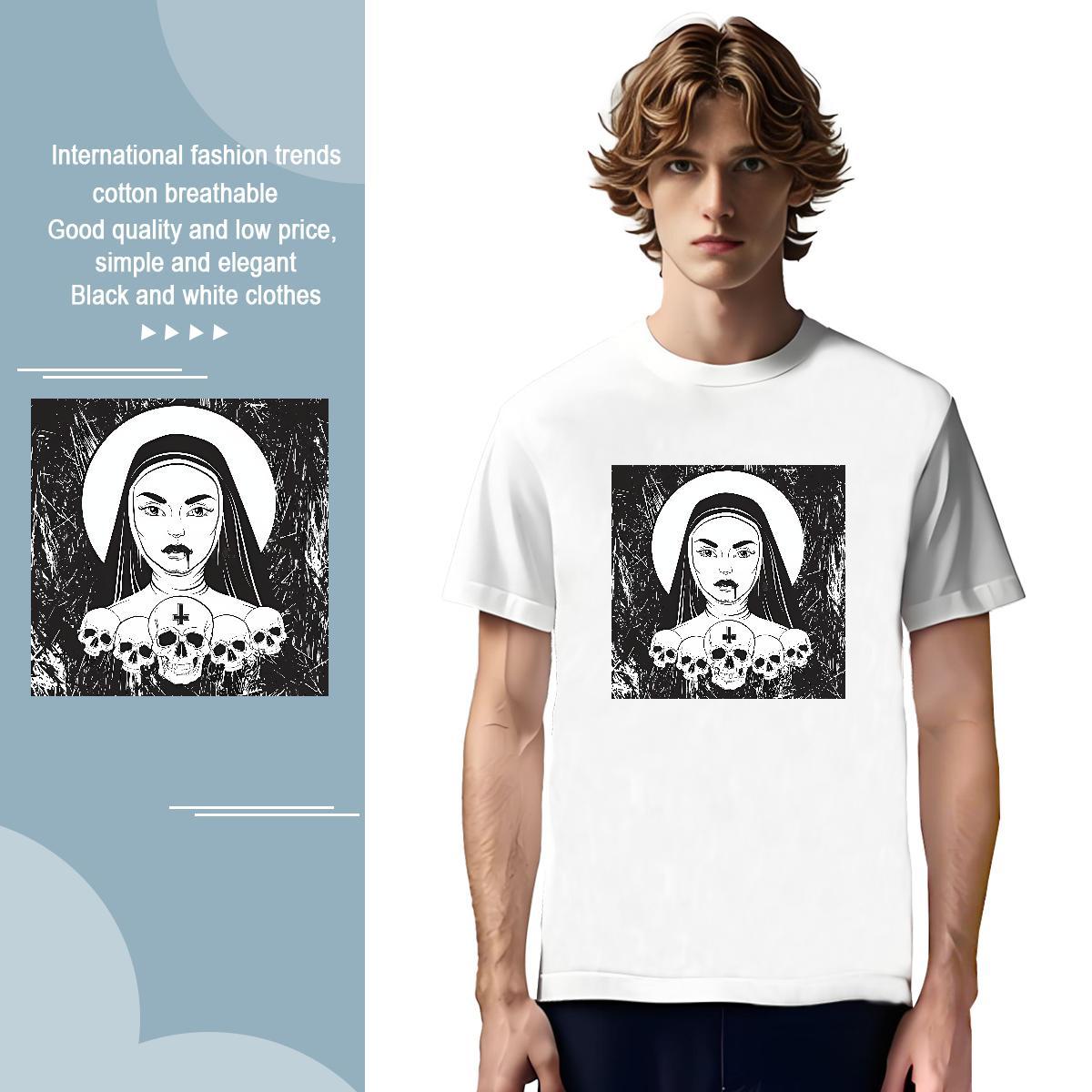 T-Shirts for Men 230g Cotton skull Beach Breathable Short Sleeve Anime Tshirts 2024 DIY Loose Fit Clothes