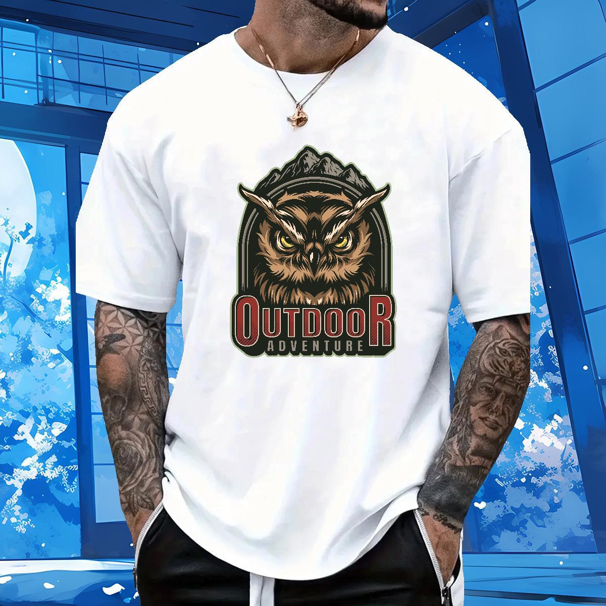 New Designer T-Shirts for Men 100% Cotton 230g Owl Spring Summer Top Tees Breathable Short Sleeve High Quality Tshirts Anime Print