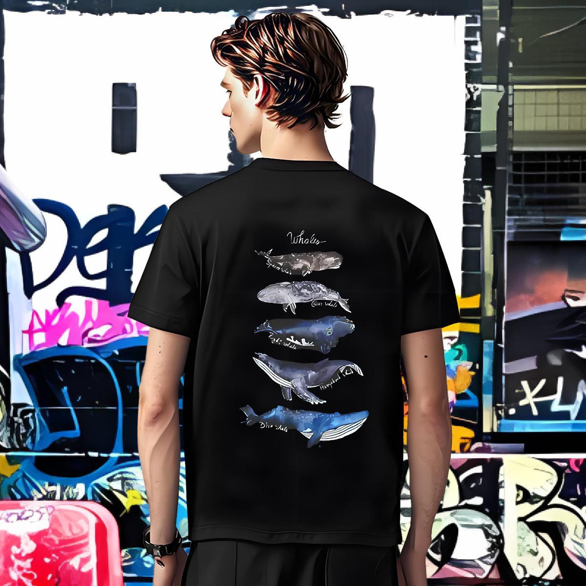 Classic T-Shirts for Men 230g 100% Cotton whale Street Wear Tshirts Breathable Crew Neck Cool Mens Tshirts Customized Print