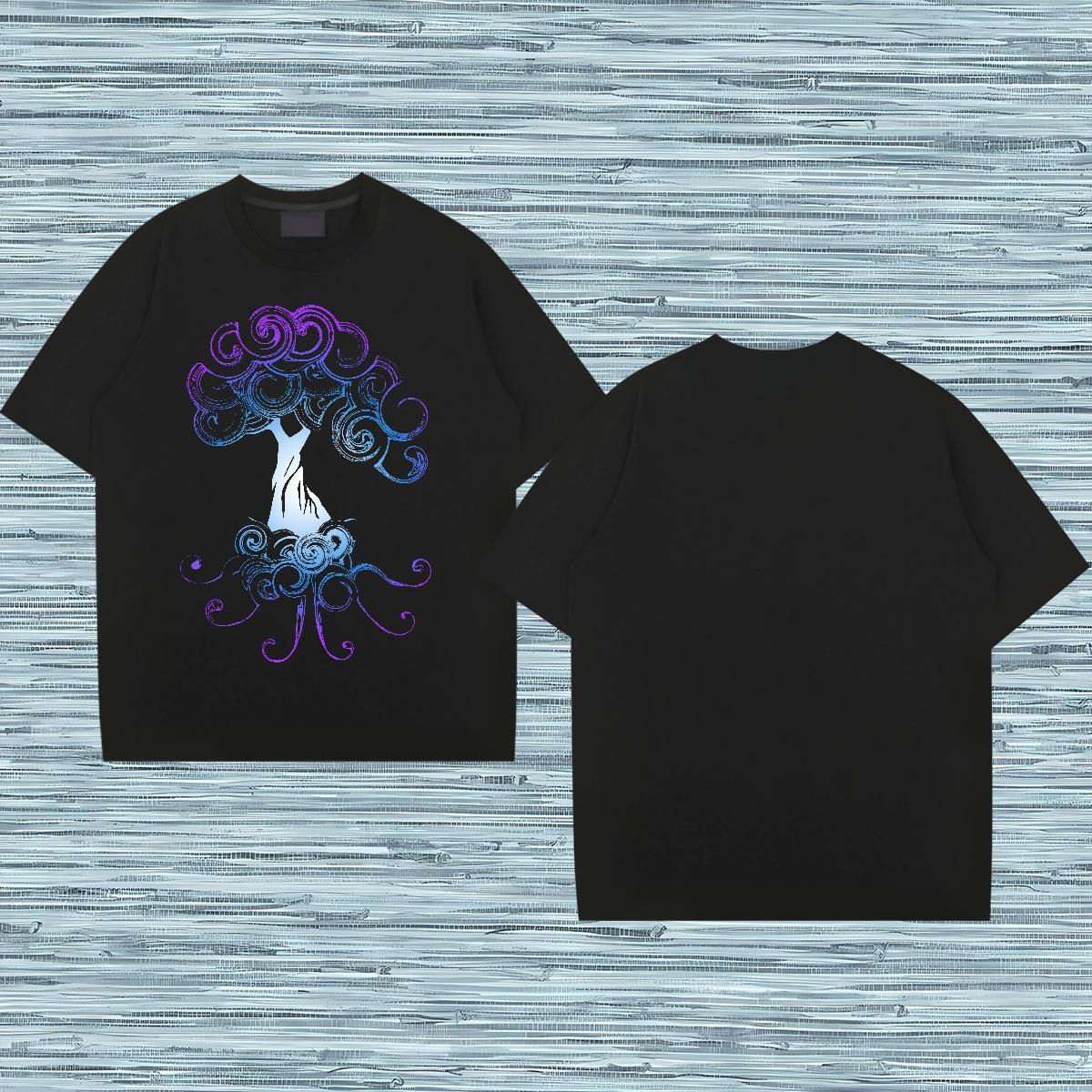 New Designer T Shirts Men 230g 100% Cotton tree Street Wear Tops Pure Cotton Loose Fit Men Tshirts Anime Print