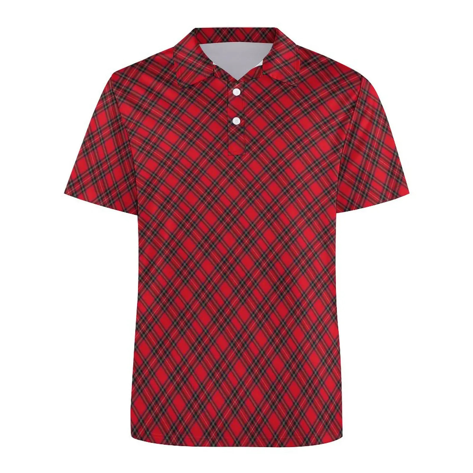 Red and black checkered polo shirt mens line printed casual summer retro collar Tshirt short sleeved oversized dress 240806