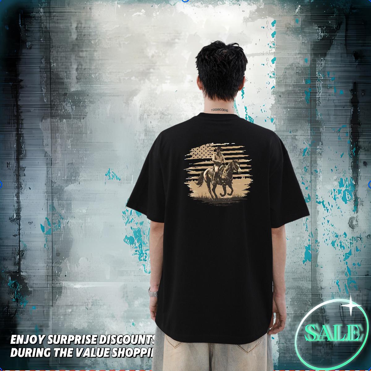 New Mens T Shirts 230g Pure Cotton horse Hip Hop Street Polos Breathable Short Sleeve Loose Fit Tshirt for Man Woman Custom Printed