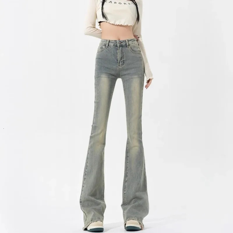 Vintage Blue Flare Women Summer High Waist Slim Skinny Jeans Denim Trousers Korean Style Strt Strtwear Y2K Z260313