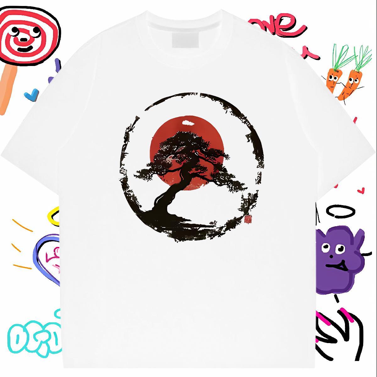 Casual New T-Shirts 230g Cotton tree Hip Hop Street Tops Shirt Breathable Soft Cool Design Men Clothes T-Shirt DIY Logo Oversized