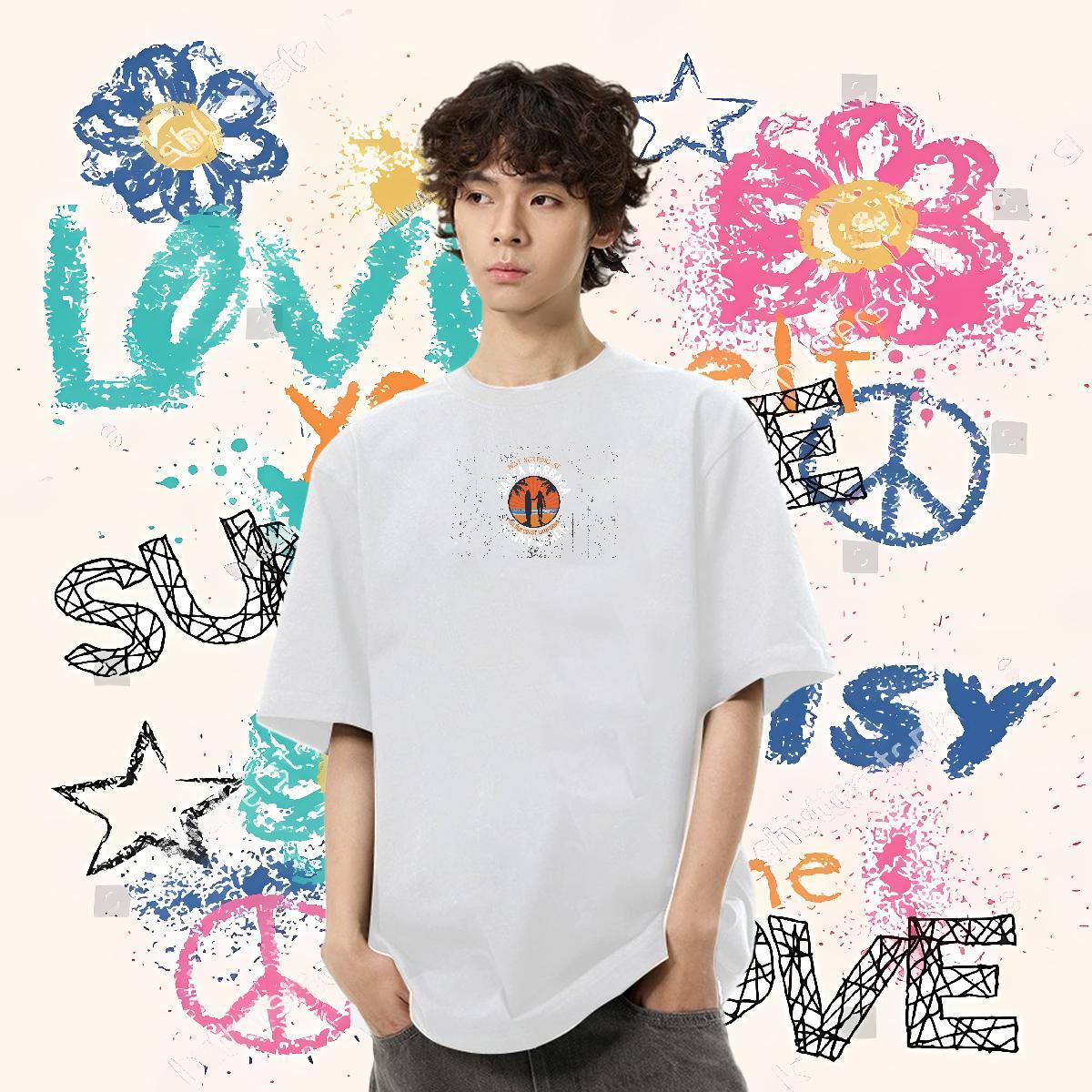 Brand T-Shirts for Men 230g Cotton tree Casual Beach Polos Breathable Short Sleeve Loose Tshirt for Man Woman Cartoon Printing L-4XL