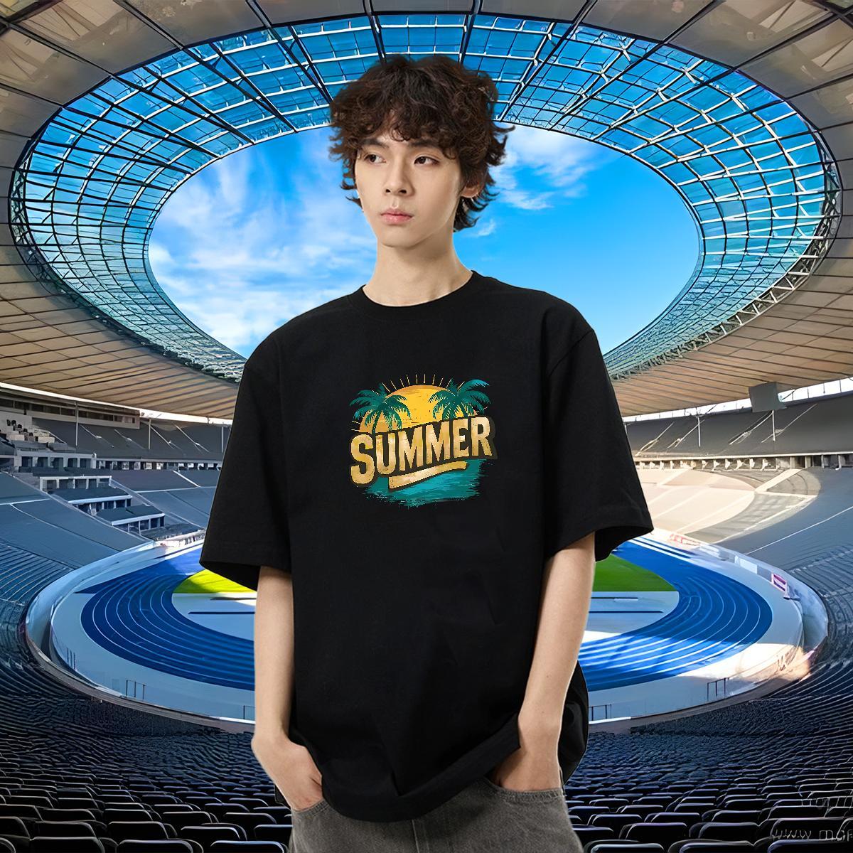 Classic Mens Tshirts 230g 100% Cotton Hip Hop Street beach Black Oversized Crew Neck DIY Customized Mens T Shirts Top Tees