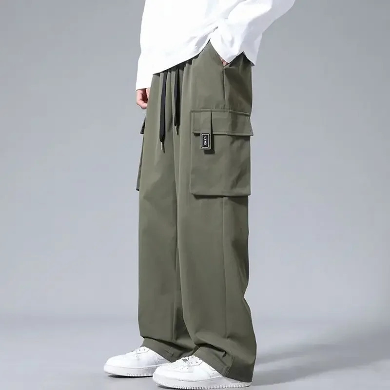 Mens straight black cargo pants autumn gray large size casual retro Techwear est Y2k bagged Harajuku w240824