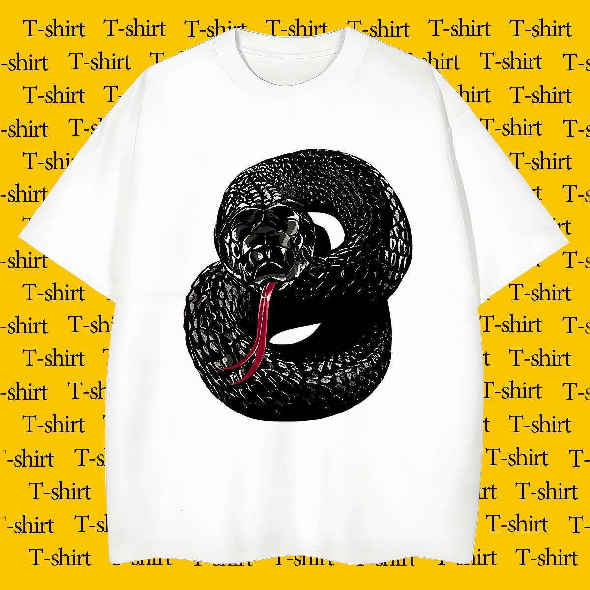 Soft Couples T Shirts 230g Pure Cotton snake T Shirts Men Daily Outfit Crew Neck Breathable Black White Brand Tee Shirt