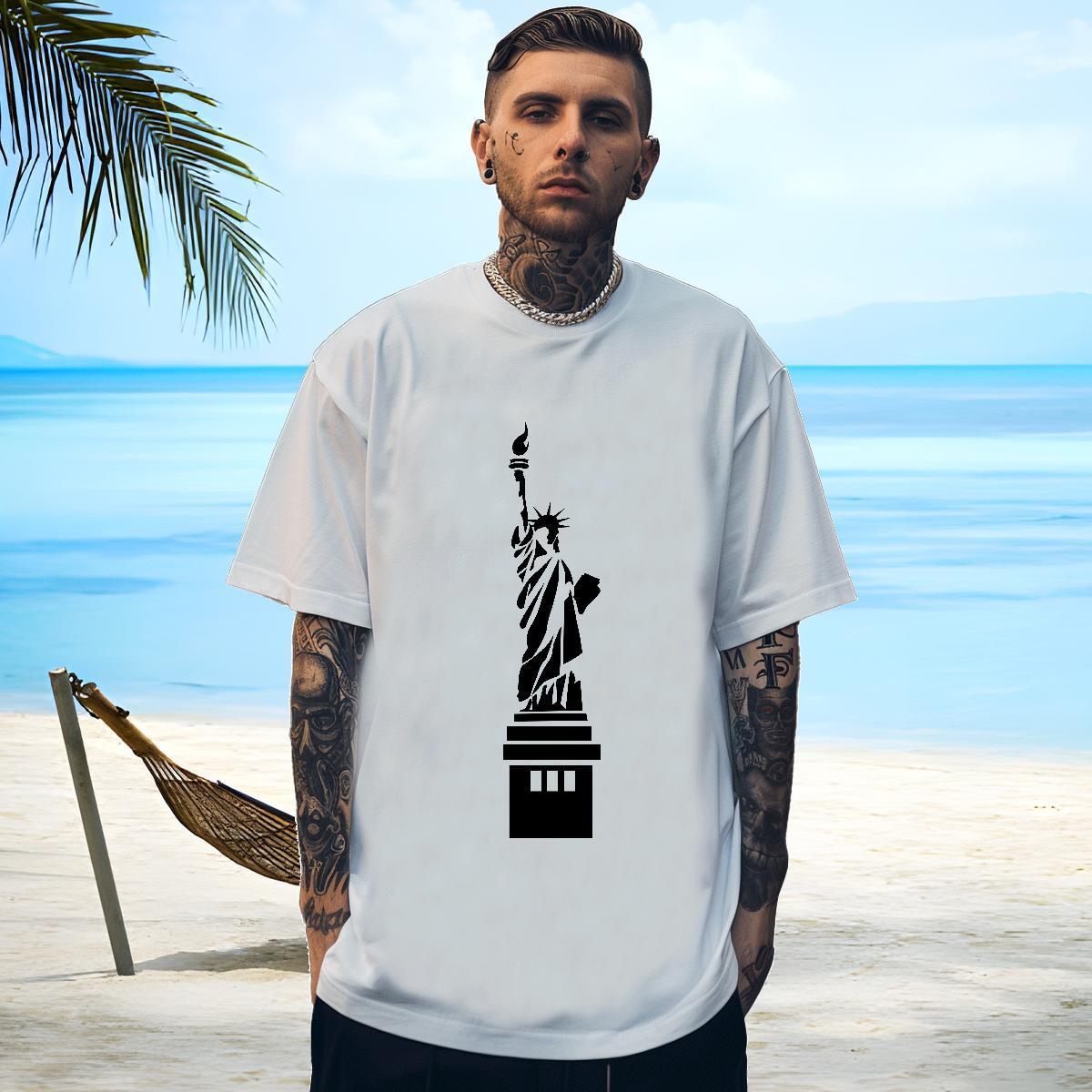 Soft Men Clothes T-Shirt 230g 100% Cotton the Statue of Liberty T Shirt For Man Home Outdoor Pure Cotton DIY Classic Polos