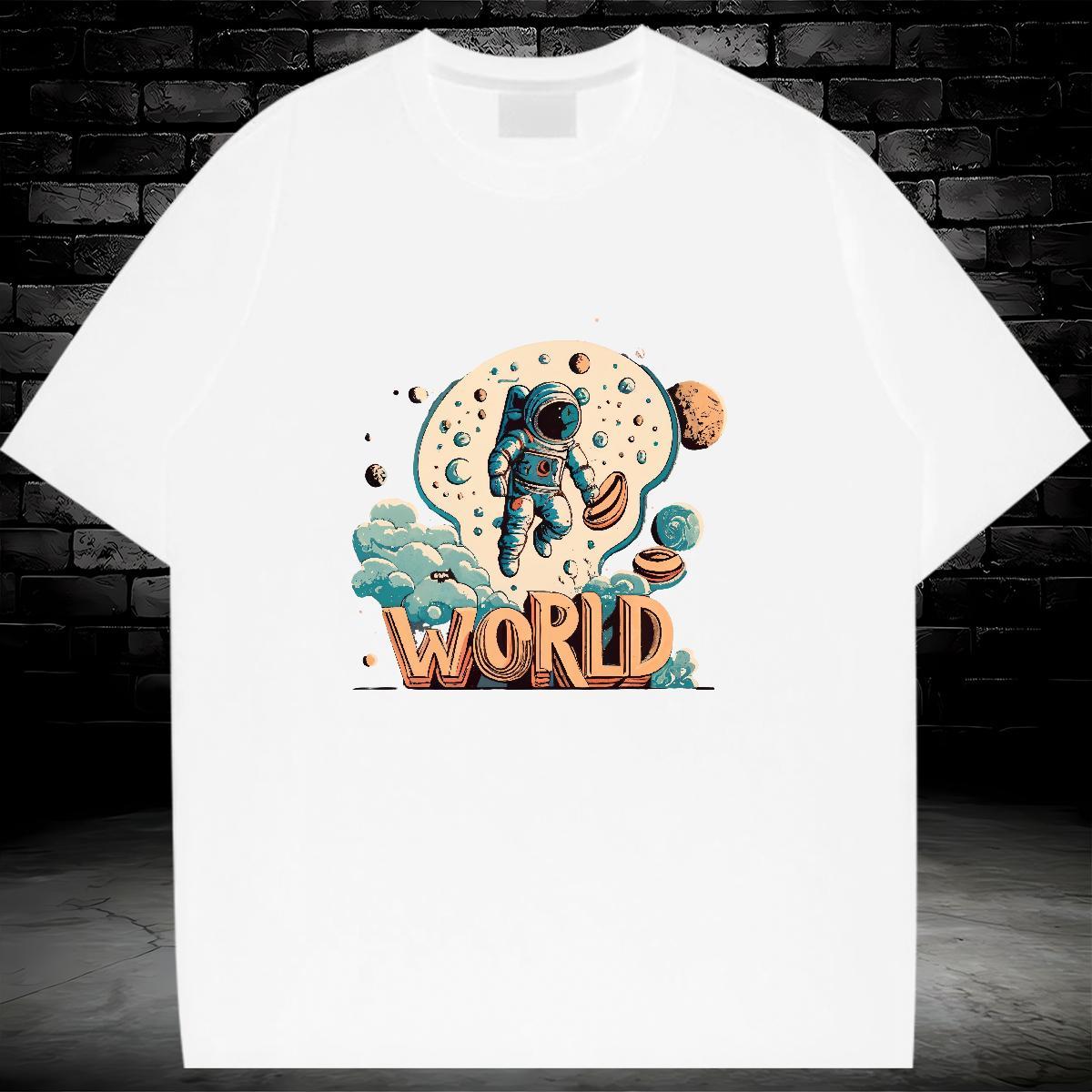 Unisex T Shirt For Woman O-Neck Short Sleeve Women Tees White Plus Size spaceman Street Wear 230g 100% Cotton New Arrival Clothings