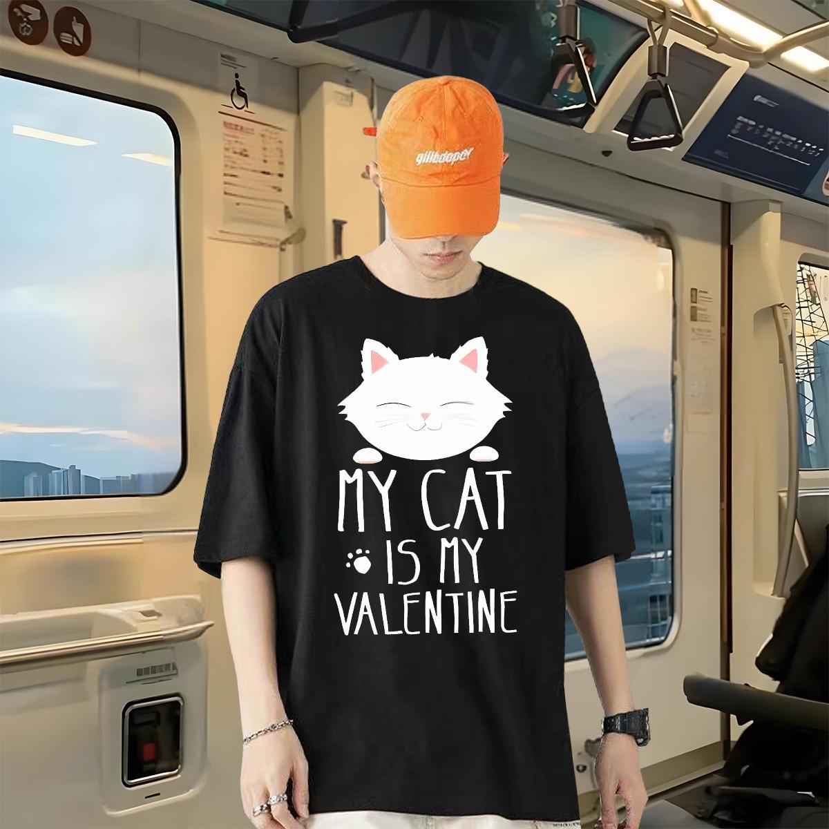 2024 DIY T Shirt For Man 230g Pure Cotton cat Street Wear Tops Tees Round Neck Short Sleeve TOP Quality Mens Tshirts DIY Printed