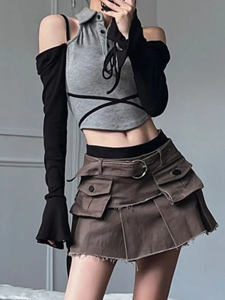 Home>Products>Womens Long Sleeve Ribbon Polo Shirt>Korean Fashion Contrast Patch Work Belt>Ultra Thin Y2k Street Clothing 240827