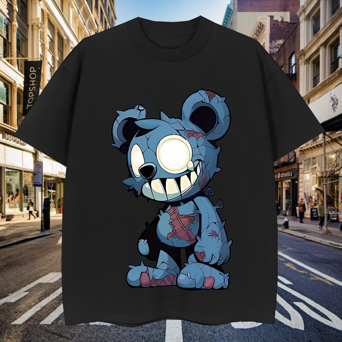 T-Shirts 100% Cotton 230g bear Hip Hop Breathable Soft Oversized Couples T Shirts New Loose Tee Shirt
