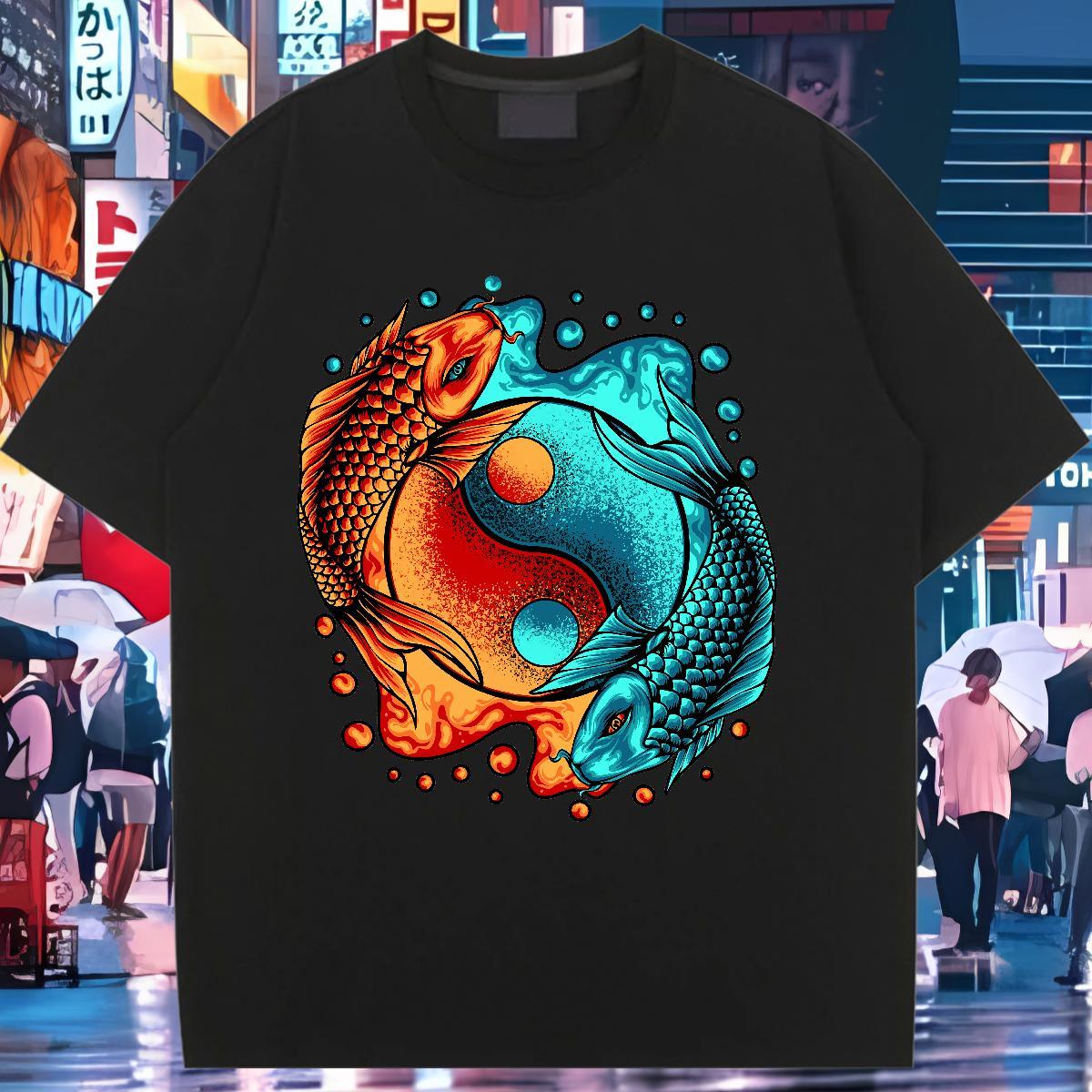 5A T-Shirts Breathable Tshirt for Man Woman Oversized fish Street Wear 230g Cotton Stylist Tees Shirts