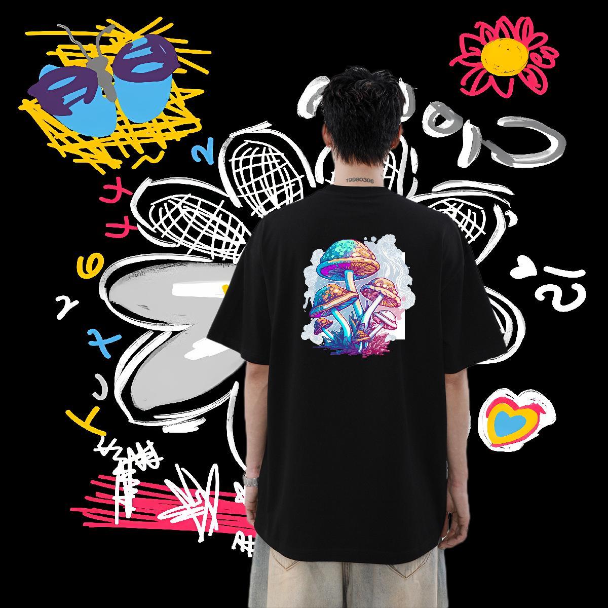 Fashion Designer Man T Shirts 100% Cotton 230g mushroom Sports Casual Tops Breathable Crew Neck Wholesale Men Tees White Plus Size