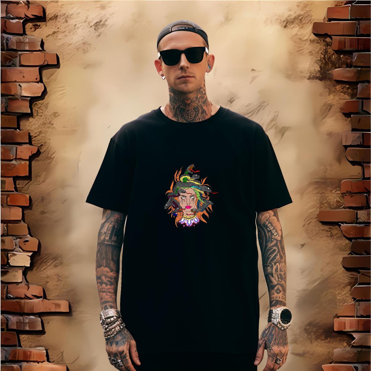 Mens T Shirts 230g Cotton snake Street Casual Breathable Crew Neck Anime Print Tshirt for Man Woman 2024 Summer Brand Tops Shirt