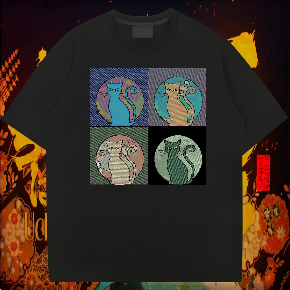 DIY Customized T Shirt For Man 230g 100% Cotton cat Daily Wear Polos Crew Neck TOP Quality Mens Tshirts Black White