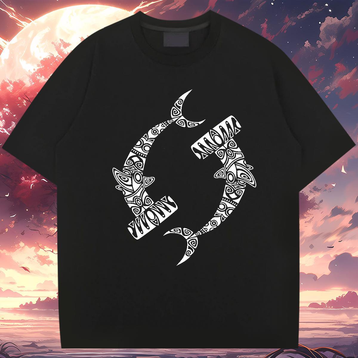 Man T Shirts 230g Cotton fish Hip Hop Street Crew Neck Black White Men Clothes T-Shirt New Designer Loose Tees Shirts