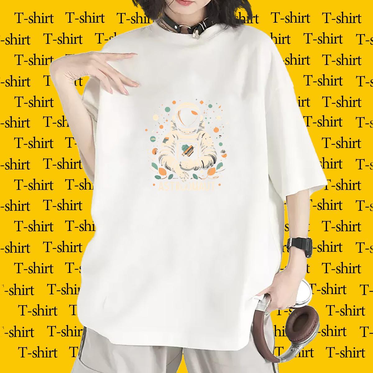 Unisex T Shirts Women Breathable Soft Lady T shirt DIY Anime spaceman Spring Summer 100% Cotton 230g Brand Tshirts