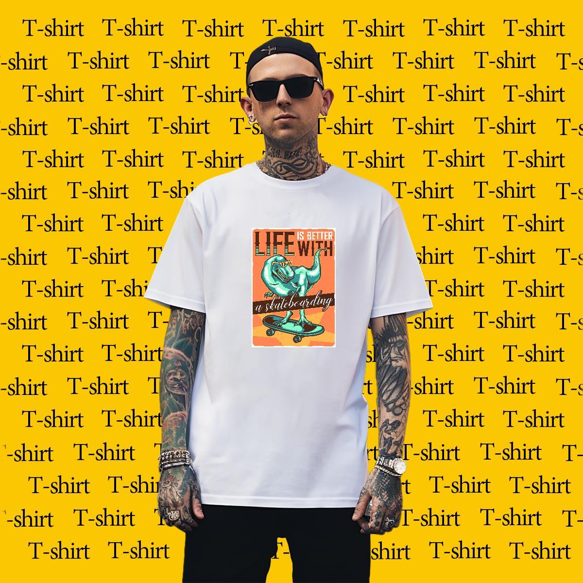 T Shirt For Man 230g Cotton dinosaur Spring Summer Breathable Crew Neck Custom Printed Men Clothes T-Shirt Fashion Designer High Quality Tees Shirts