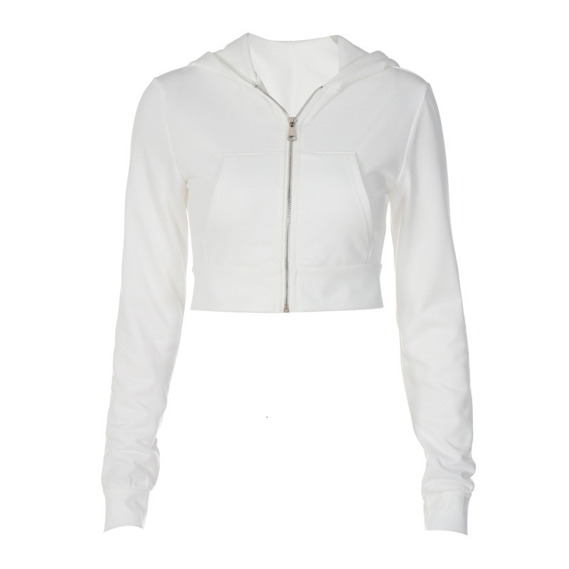Women's 2024 Spring New Fashionable Cardigan Zipper Hooded Slim fit Short Top with Exposed Umbilical Long Sleeve