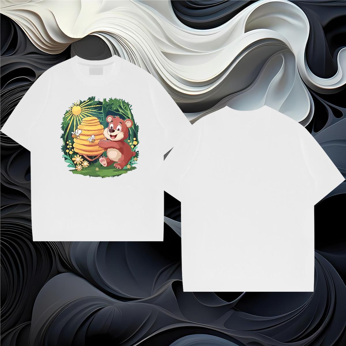 2024 New Man T Shirts 230g 100% Cotton bear Street Wear Tshirts O Neck Short Sleeves Loose Fit Men Tops Tees Custom Cartoon