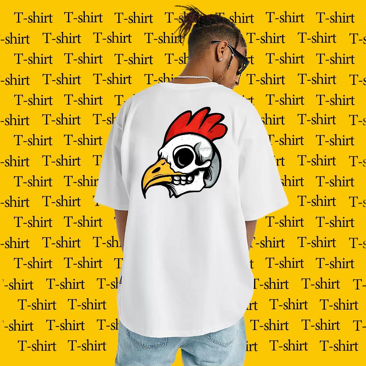 2024 Summer T-Shirts for Men 230g 100% Cotton chicken Spring Summer Tshirts Crew Neck Breathable Soft Men Tops Tees Custom Anime
