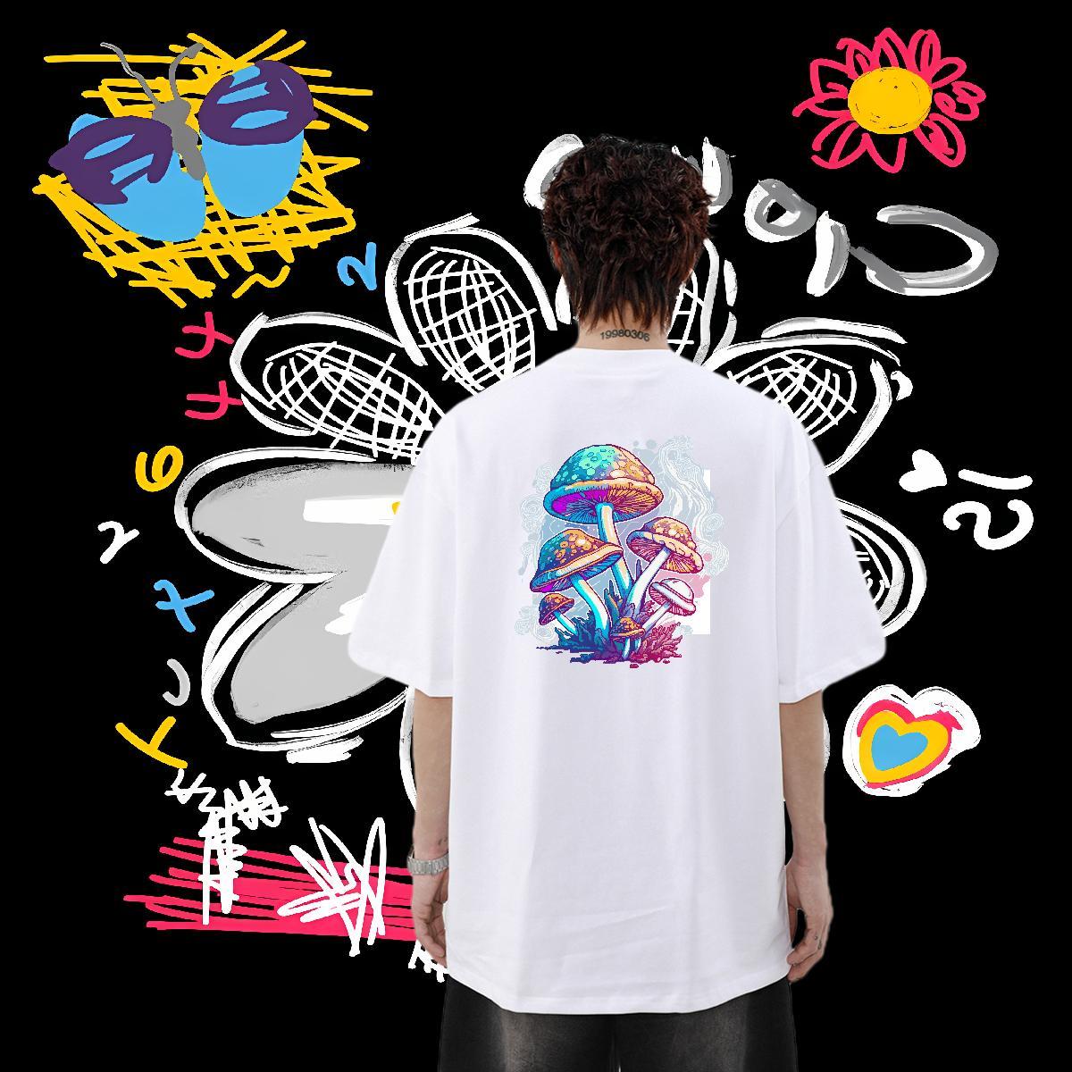 Fashion Designer Man T Shirts 100% Cotton 230g mushroom Sports Casual Tops Breathable Crew Neck Wholesale Men Tees White Plus Size