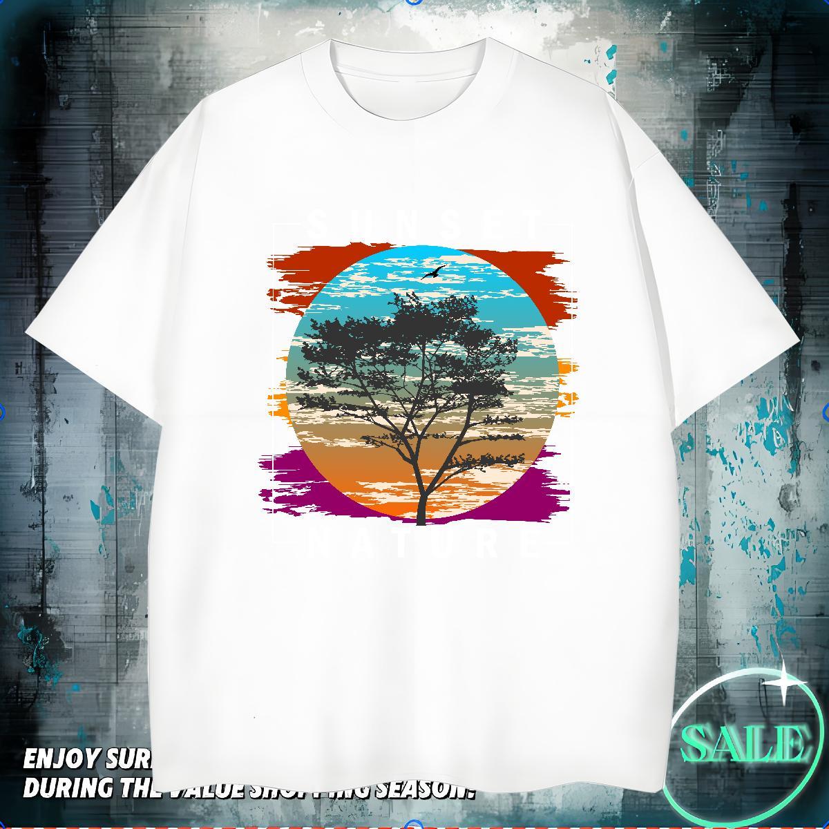 T Shirt For Man 230g Pure Cotton tree Sport Breathable Short Sleeve Custom Print Plus Size Men Tees DIY Cool Wear