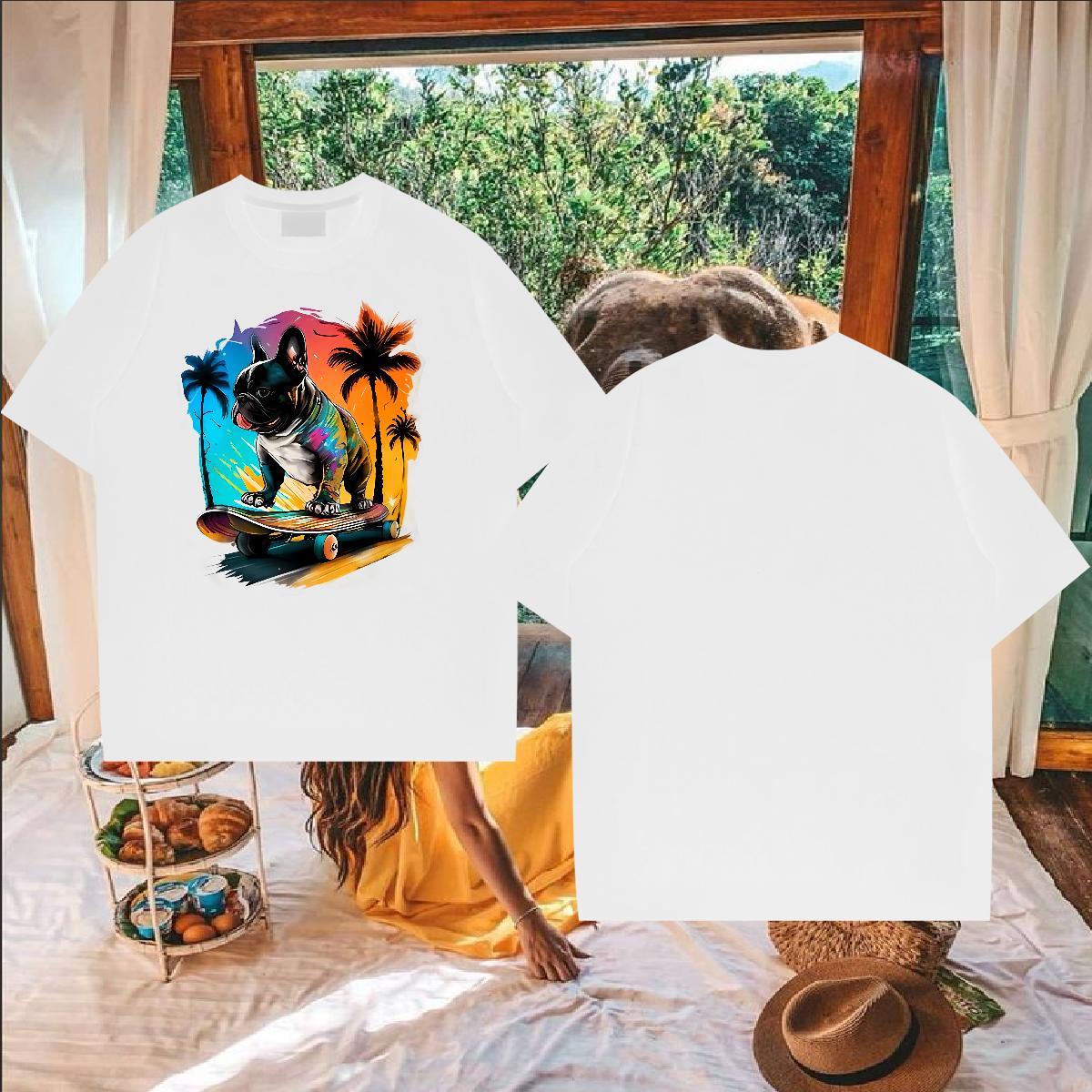 Classic Casual T shirt 230g Cotton French Bulldog Sport Tops Shirt Short Sleeve Soft Unisex Couples T Shirts Custom Printing