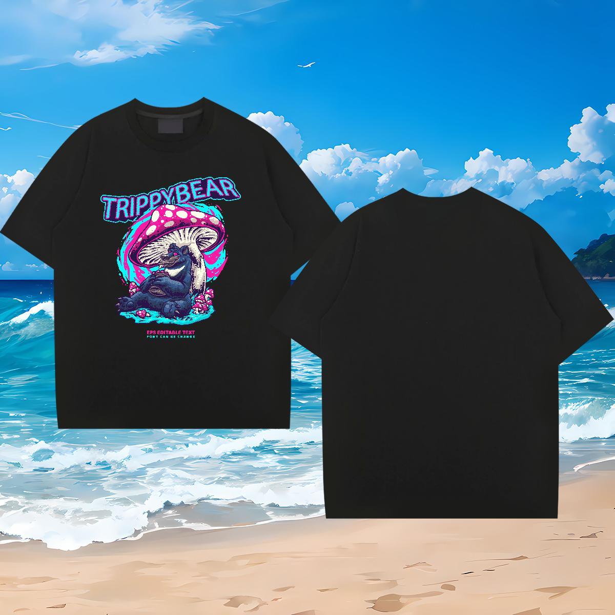 2024 Summer T-Shirts 230g Pure Cotton mushroom Street Casual Tops Breathable Short Sleeve Comfortable Men Tees DIY Logo Oversized