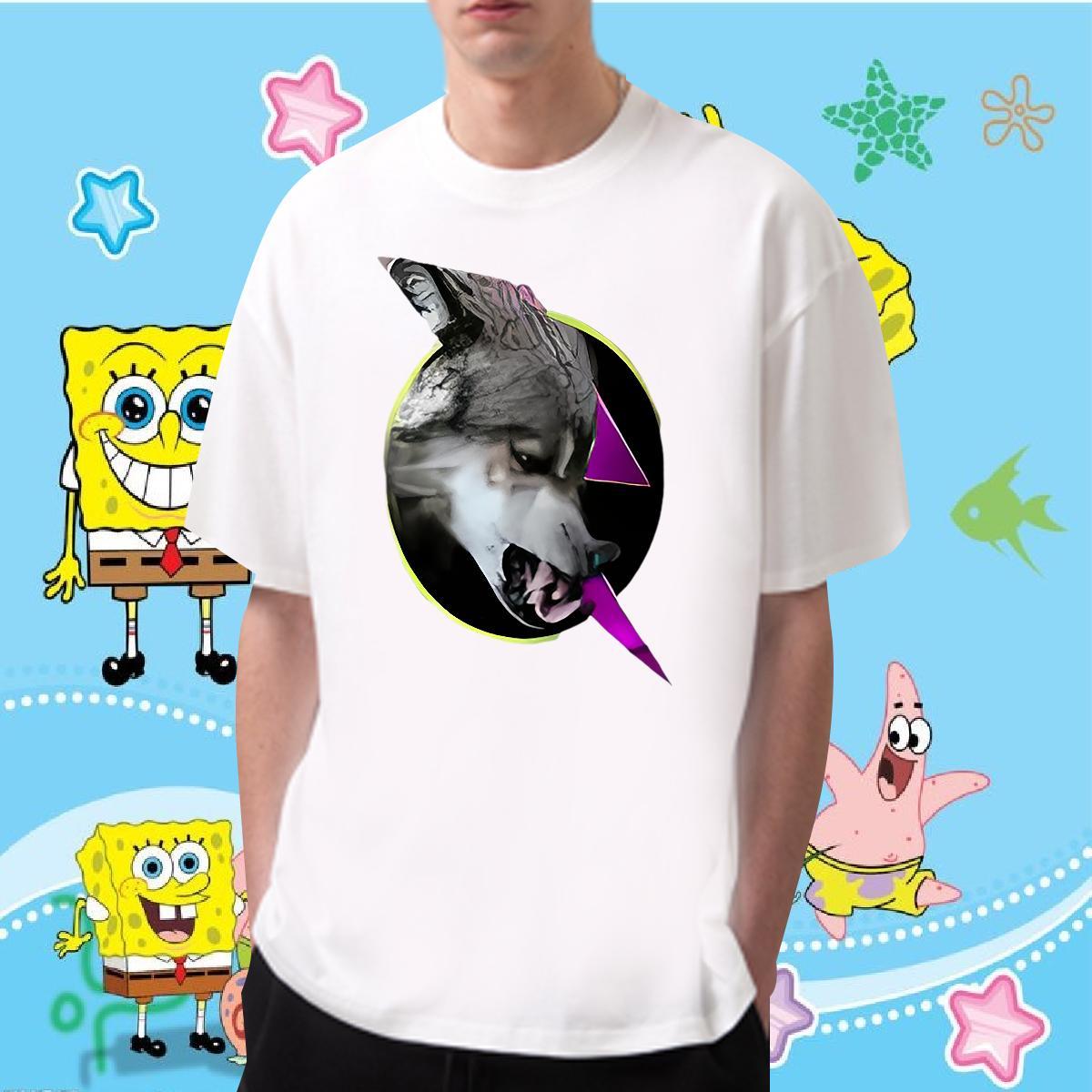 2024 New Men T Shirts 230g Cotton wolf Beach Clothes Round Neck Short Sleeve Popular Men Tshirts DIY Logo Oversized