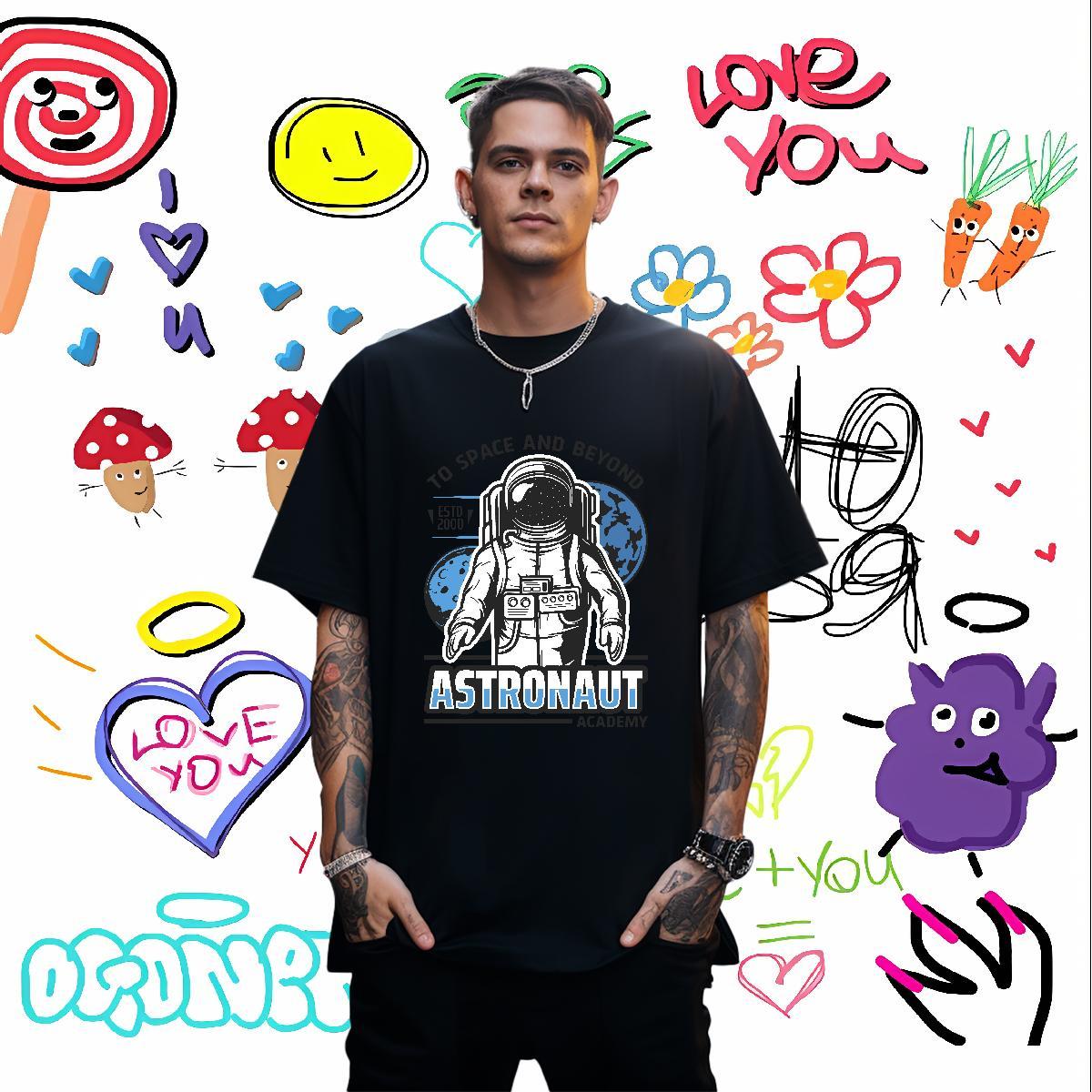 T Shirts Men 230g Pure Cotton universe Street Breathable Crew Neck Custom Print Oversized Tshirts Fashion Casual Cool Top Tees