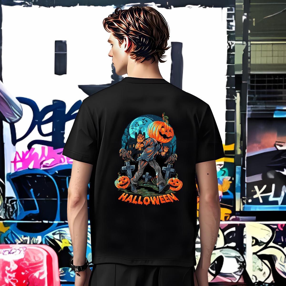 Fashion Casual Mens T Shirts 230g 100% Cotton pumpkin Home Outdoor Clothes O Neck Short Sleeves Unisex Men Tshirts Black White