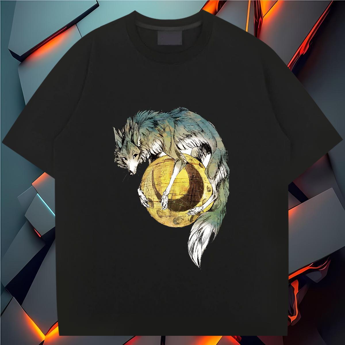 Men T Shirts 230g Cotton wolf Street wear Hip Hop O-Neck Short Sleeve Custom Printed Tshirt for Man Woman Designer Fashion High Quality Tees