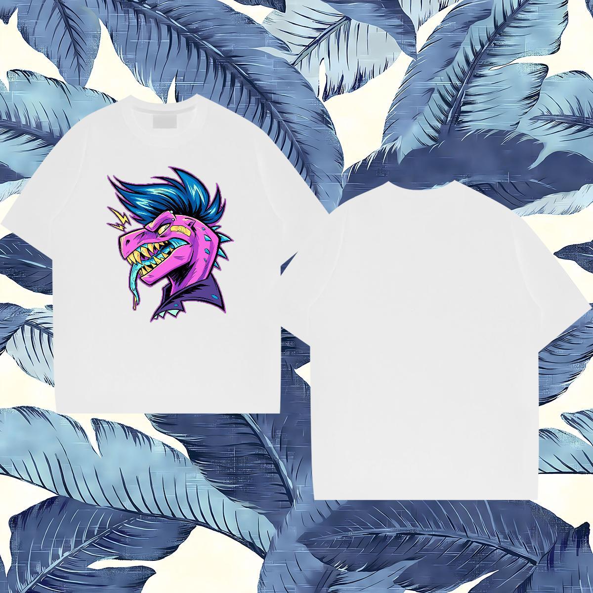 Classic Men T Shirts 230g Cotton dinosaur Sport Tops Round Neck Short Sleeve Loose Fit Tshirts Floral Print