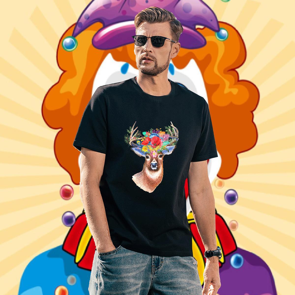 2024 New T Shirt For Man 230g Pure Cotton Deer Beach Tees Breathable Short Sleeve Cool Tshirts Oversized 3XL 4XL