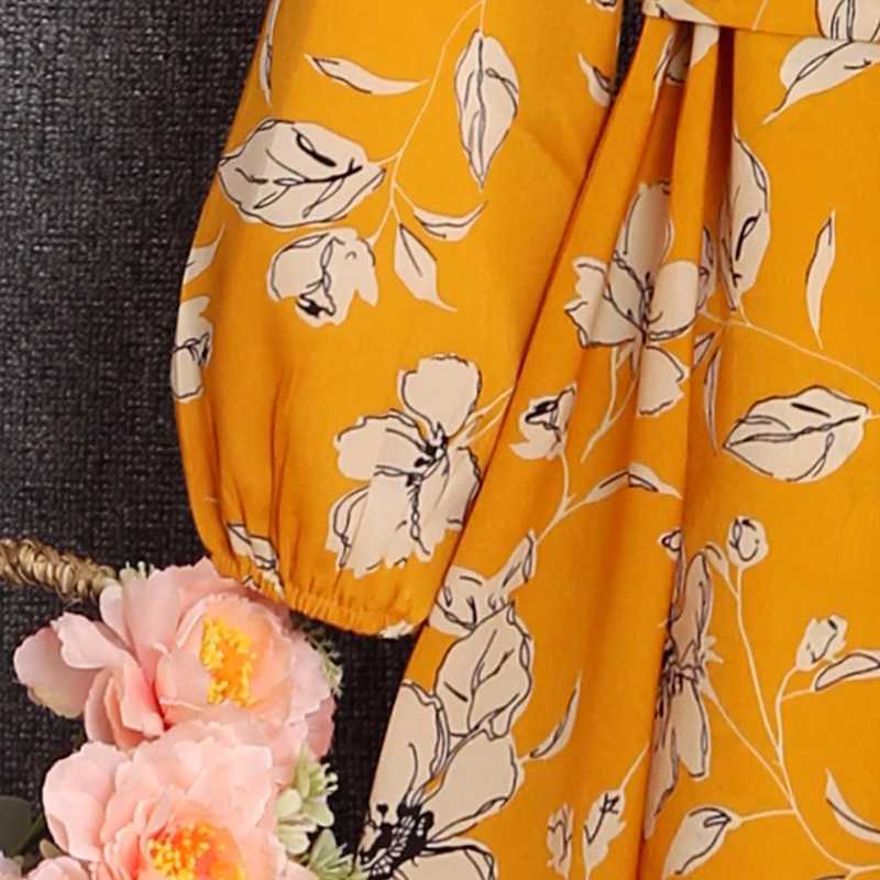 5-12Y Girl Spring and Autumn Style Long Sleeve Dress Plant Printed Round Neck Princess Dress Party DressW240720