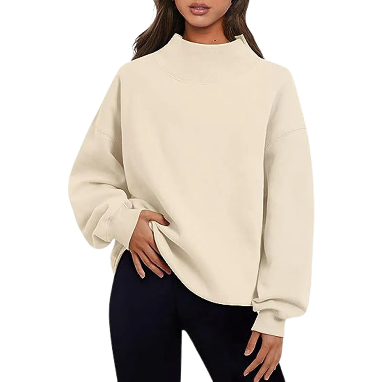 Spring Autumn Turtleneck Sweatshirt Cute Women Pullover Top Multi Colors Casual Loose Solid Color Thick Hoodie Females Hoodies 240806