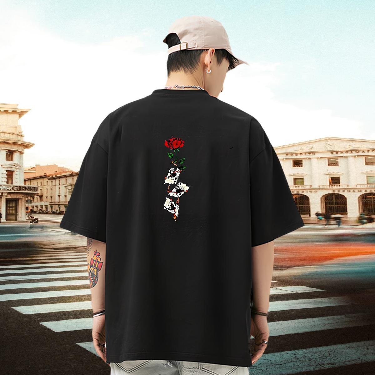 Fashion T-Shirts for Men 230g Pure Cotton flower Hip Hop Tees Short Sleeve O-Neck Designer Men Clothes T-Shirt Custom Print Oversized